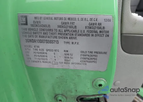 2007 Chevrolet Hhr Ls from USA, damaged, VIN 3GNDA13D07S593713